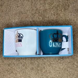 MHI King & Queen Ceramic Mug Set - Teal and White with Gold Crowns